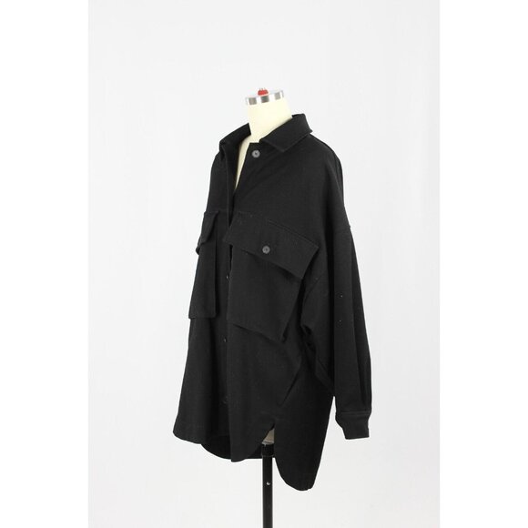 NWOT ZARA Black Serge Twill Oversized Batwing Sleeve Button Down Shirt, Size S - Picture 4 of 10